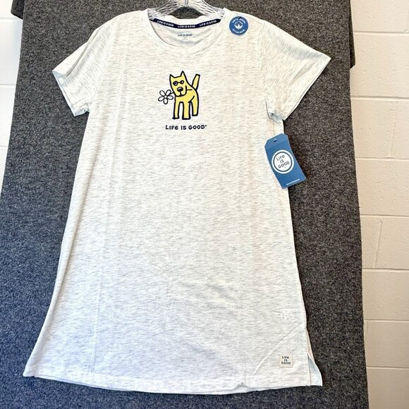 NEW NWT Life Is Good Sleep Shirt Night Gown Nightshirt Scotty Terrier Dog Gray - Picture 1 of 12